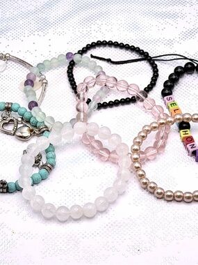 Assorted Beaded Stretch Bracelets in Pastel and Black